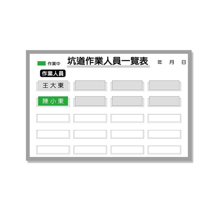WB22 坑道隧道人員進出管制白板