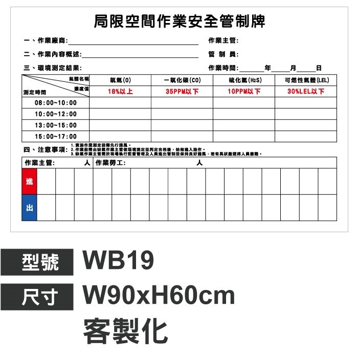 WB19 局限空間安全管制白板/貼紙