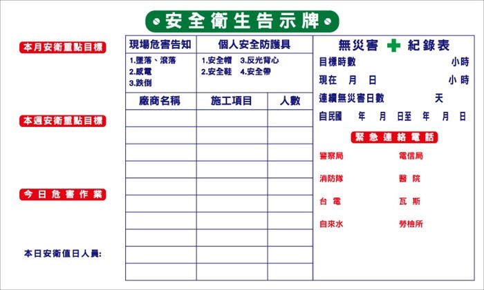 WB01 工地安全衛生告示牌