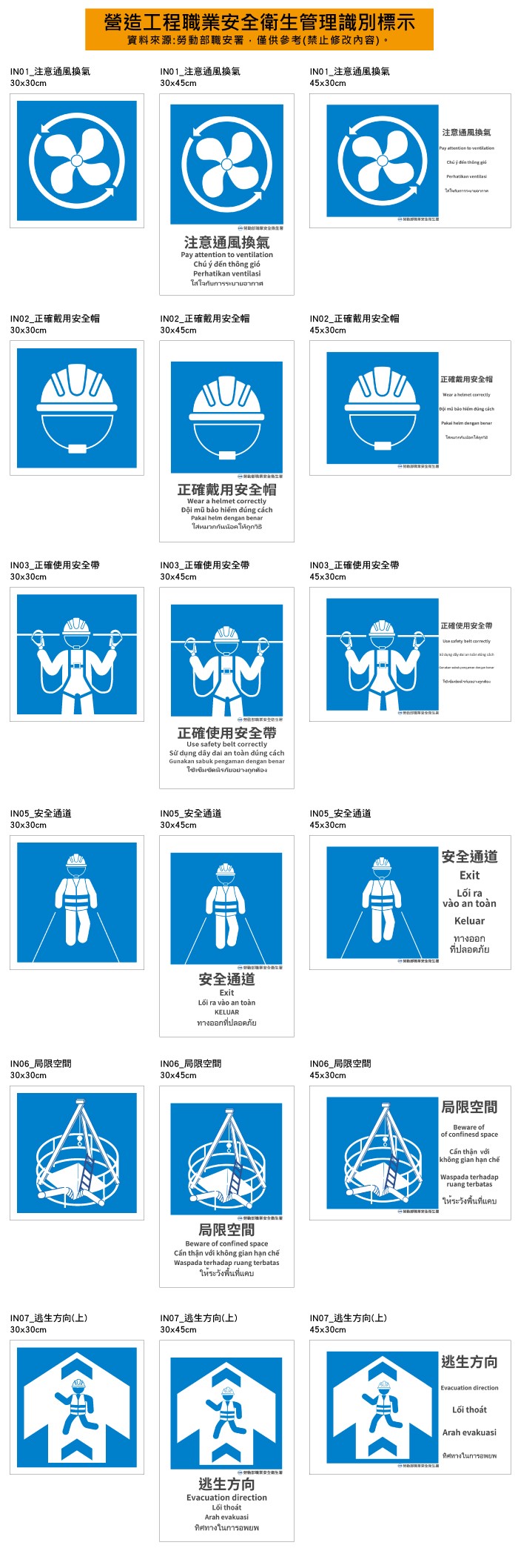 營造工程職業安全衛生管理識別標示(型號:IN)